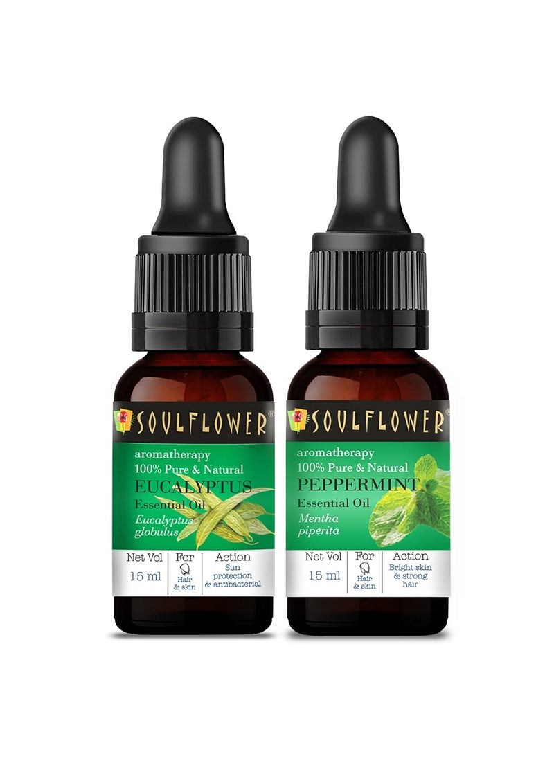Soulflower Soulflower Essential Oil Eucalyptus  Peppermint for Moisturizing Skin  Hair Steam Inhaler Aromatherapy  100 Pure Natural  Undiluted Essential Oil Pack of 2  - Image 1