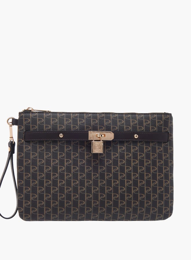Paprika Women Monogram Print Clutch with Zip Closure and Wrist Loop  - Image 1