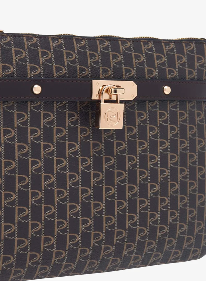 Paprika BROWN Women Monogram Print Clutch with Zip Closure and Wrist Loop for Women | Best Price UAE
