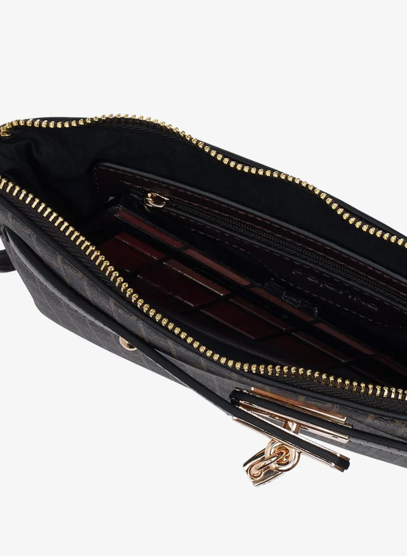 Paprika BROWN Women Monogram Print Clutch with Zip Closure and Wrist Loop for Women | Best Price UAE