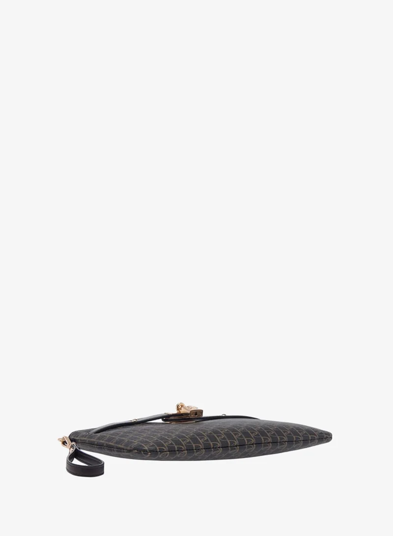 Paprika BROWN Women Monogram Print Clutch with Zip Closure and Wrist Loop for Women | Best Price UAE