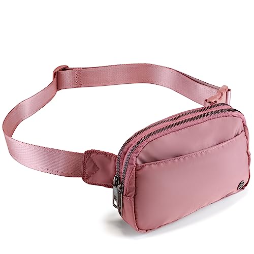 Pander Everywhere Belt Bag for Women, 5 Zipper Pockets Nylon Crossbody Fanny Pack Purse (Dune Pink) - Image 1