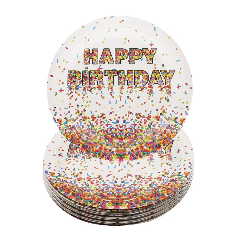 Pandecor Confetti Sprinkles Dessert Plates50PCS Disposable Paper Plates 7 Inch Cake Plates for Kids Birthday Party