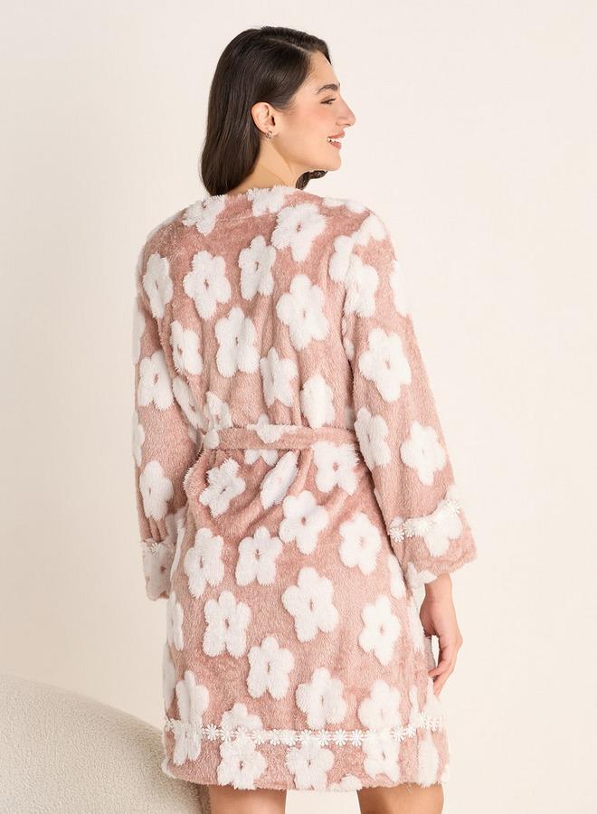 Splash FAV Textured Robe with Tie-Up Belt and Pockets - Image 3