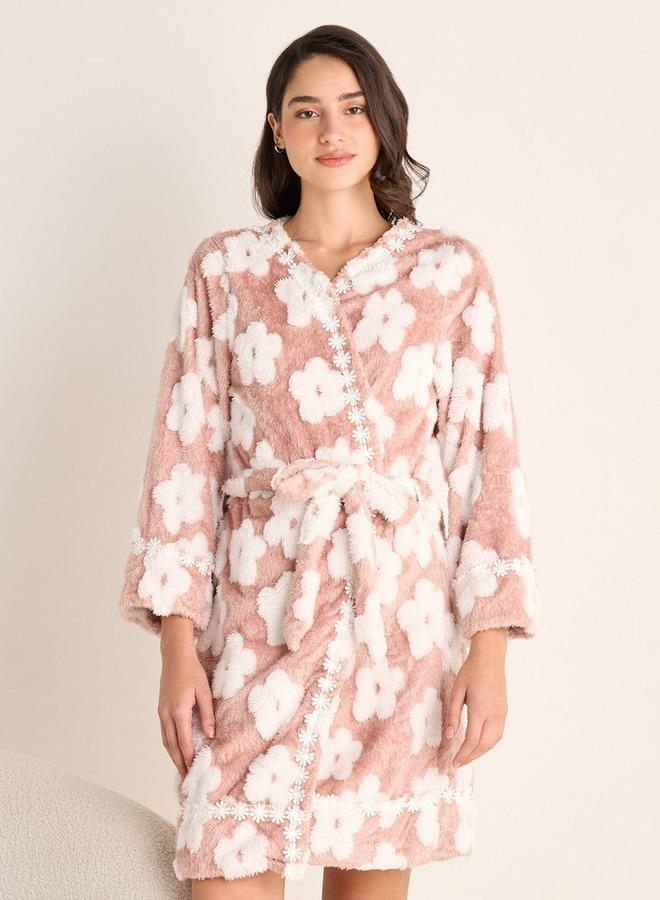 Splash FAV Textured Robe with Tie-Up Belt and Pockets - Image 1
