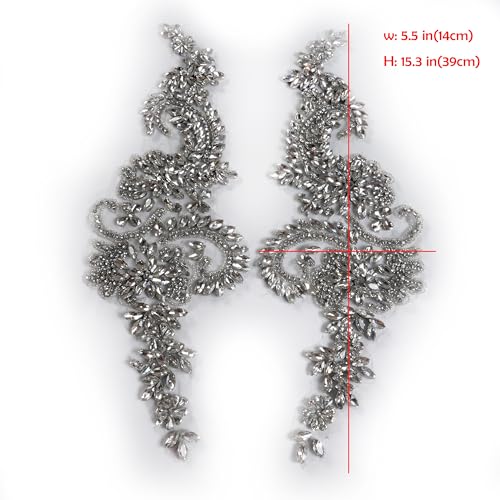 Labellezalady Silver handbeaded sew on Rhinestones Applique Patch Luxury Look Shiny Rhinestone Pair Applique Patch for Prom DressBridal wear Cloth Jeans Suits DIY Projects Decorations - Image 3
