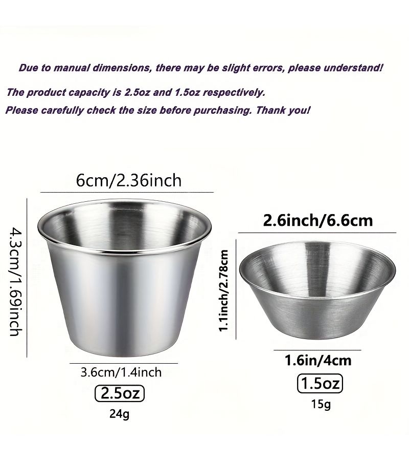 15 Pcs 2.5 OZ Stainless Steel Seasoning Cups Reusable Metal Condiment Dishes for Ketchup and Dipping Sauces Home Restaurant Use - Image 3