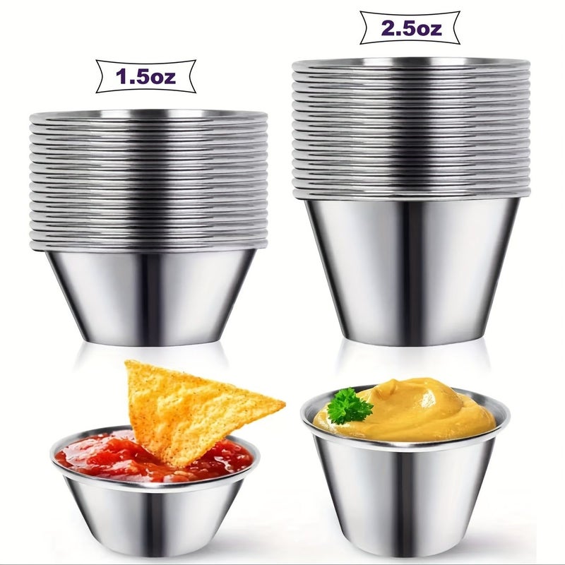 15 Pcs 2.5 OZ Stainless Steel Seasoning Cups Reusable Metal Condiment Dishes for Ketchup and Dipping Sauces Home Restaurant Use - Image 1