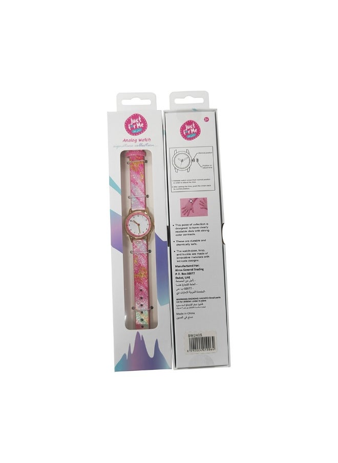 Just for Me Just For Me Colorful Glitter Analog Watch with Fabric Strap 