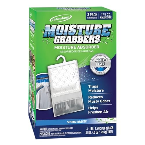 Concrobium Moisture Grabbers, 3-Pack 17.5 oz Bags (Spring Breeze) — Powerful Moisture Absorber with Anti-Leak Gel, Covers Up to 350 cu ft, Eliminates Musty Odors & Adds a Light Fresh Scent - Image 1
