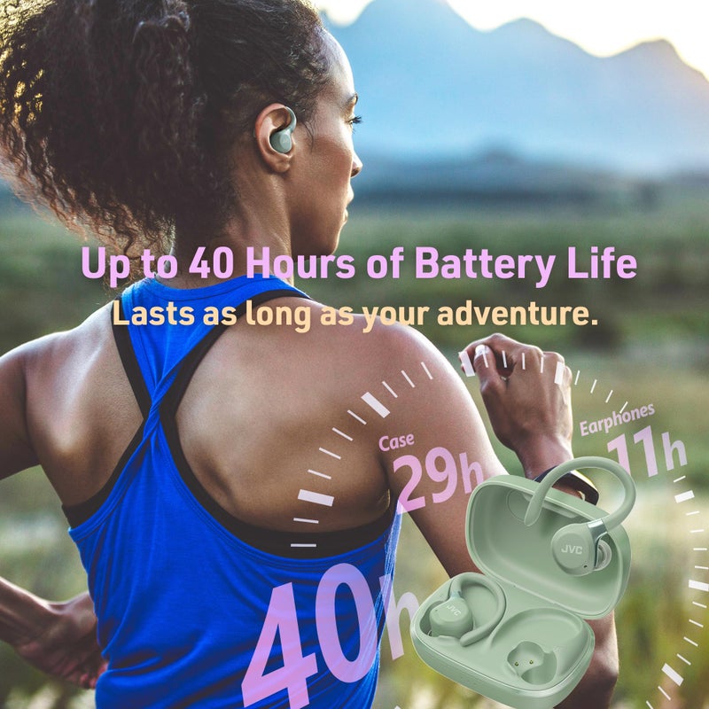 JVC Fitness Series True Wireless Sport Earbuds with Adjustable Hooks, Active Noise Cancelling, Ambient Sound Mode, IP57 Waterproof, 40hr Long Battery Life, App EQ, Low Latency, Mic HAEC75TG Green - Image 3