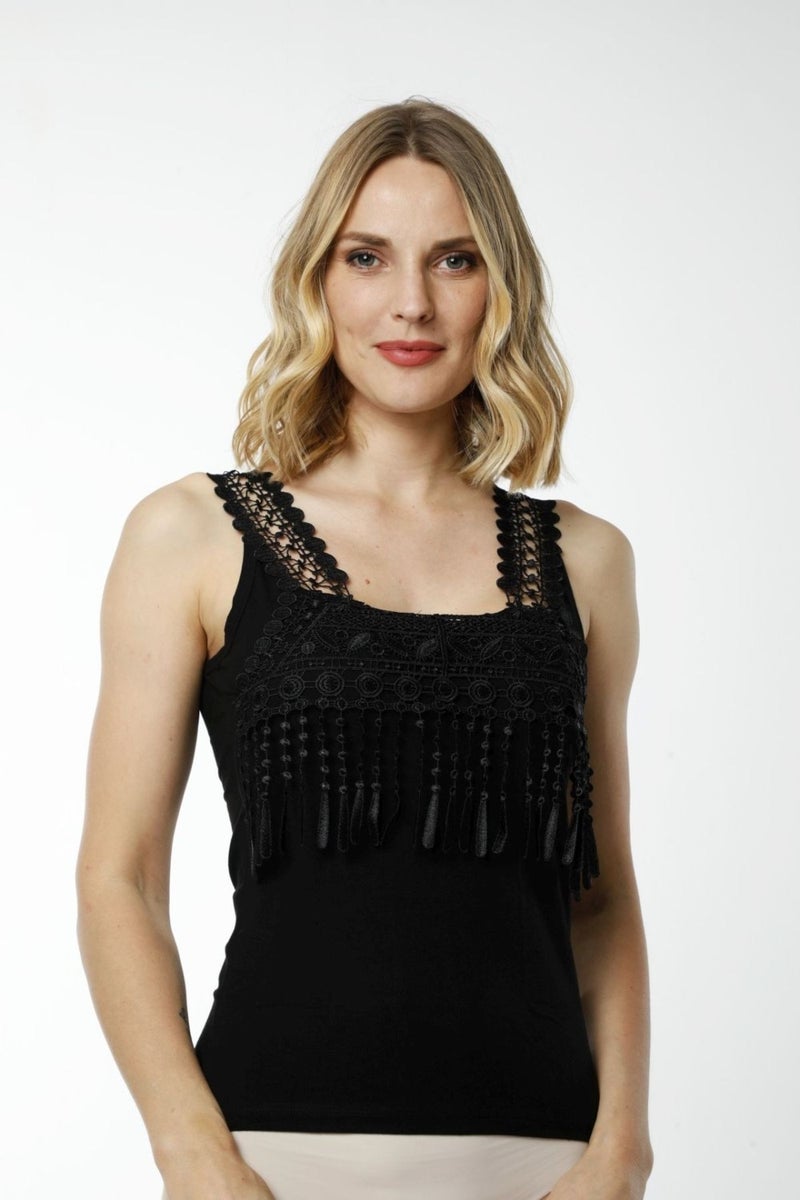 HMD Underwear Hmd 2475 Black Comfortable Texture Cotton Chest Part Guipure Detail Thick Strappy Women's Undershirt - Image 4