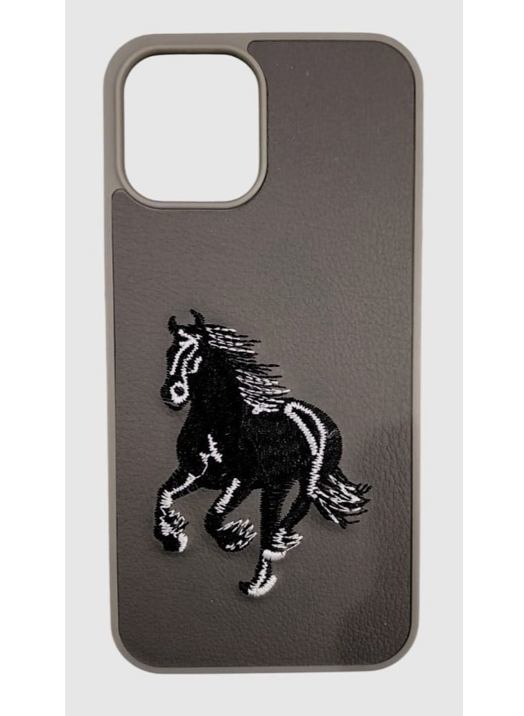 Case Horse Embroidery Design Shockproof Phone Case For IPhone 12 Pro Max In Dark Grey