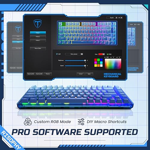 RisoPhy 60 Percent Mechanical Gaming Keyboard - 82 Keys Hot Swappable, Linear Silent Red Switches, Blue PBT Keycaps, Compact Mini RGB Led Backlit Wired, Pro Driver Supported - Image 3