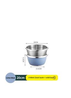 Generic 304 Stainless Steel Colorful Cooking Basin With Lid Salad Basin Baking And Noodle Egg Bowl Baby Washing Bottle Draining Basin-规格:304料理盆+漏盆-20CM-石灰蓝-颜色:默认项  - Image 1