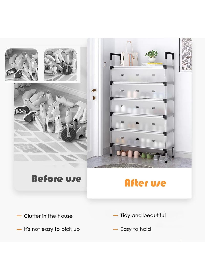 6-Tier Shoe Rack with Dustproof Layer Covers Sturdy Holds up to 30-38 Pairs Space-Saving Shoe Organizer for Closet Entryway Bedroom Durable Shoe Storage Shelf for Men Women Kids Shoes - Image 5