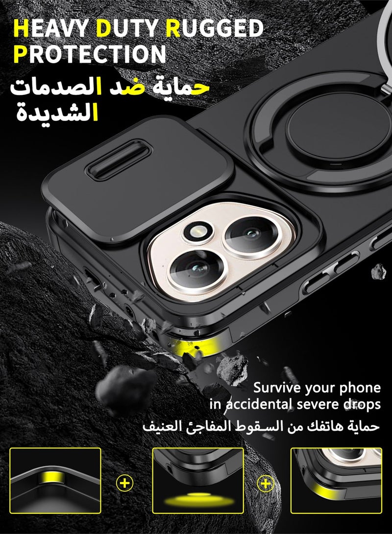 عش زي غلاف هونر 400 بغطاء كاميرا منزلق، ملمس ناعم، مغناطيس قوي جداً، حامل حلقة دوارة 360 درجة، حماية ضد الصدمات مع وسائد هوائية بارتفاع خفيف عند الزوايا، أسود، 1 قطعة - Image 3