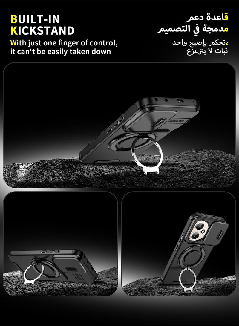 عش زي غلاف هونر 400 بغطاء كاميرا منزلق، ملمس ناعم، مغناطيس قوي جداً، حامل حلقة دوارة 360 درجة، حماية ضد الصدمات مع وسائد هوائية بارتفاع خفيف عند الزوايا، أسود، 1 قطعة - Image 5