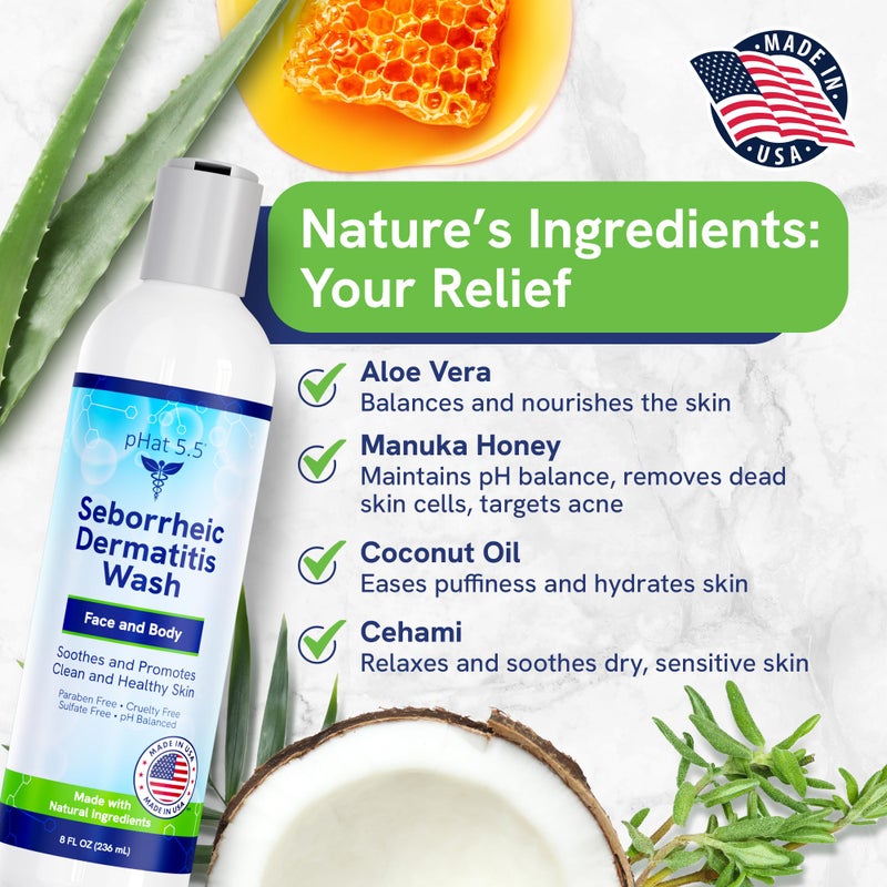 pHat 5.5 Seborrheic & Atopic Dermatitis Gentle Face Wash with Manuka Honey - Natural & Organic Face Cleanser & Body Wash For Sensitive Skin - Hypoallergenic, Paraben Free & Sulfate Free Acne Face Wash (8oz) - Image 3