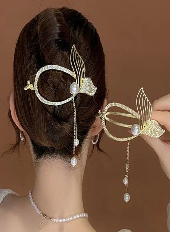 SIMAR ART 2 pcs Gold Metal Bird Hair Claw Clip with Pearl - Vintage French Hair Accessory for Women & Girls - Elegant Updo Bun Clip for Wedding, Party & Daily Hairstyles - Image 1