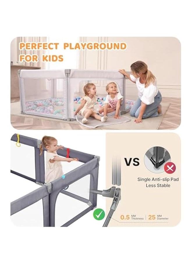 Gonice - Baby Playpen with Gate, 120x120 cm Toddler Safety Activity Center, Sturdy Playard with Anti-Slip Base, Portable Children's Fence with 10 Balls and 2 Hanging Pulls, Packable - Image 1