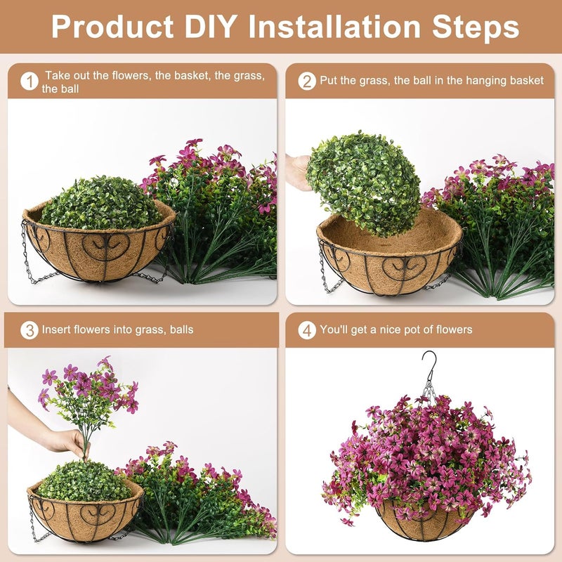 ZFProcess 1.77 inch Large Flowers Artificial Faux Hanging Plants Flowers Basket for Spring and Summer Outdoor Decoration, Fake Silk UV Sun Resistant Daisy Eucalyptus for Porch Home Patio Balcony Yard - Image 4