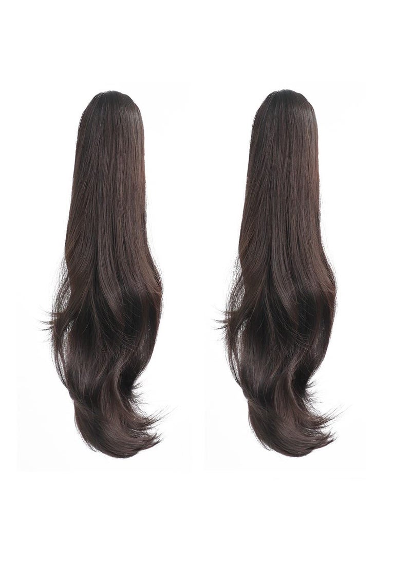 HSPJHTM - HSPJHTM Dark Brown Ponytail Extensions2 PCS Ponytails Extensions for Women 24 Synthetic Claw Clip in Pony Tail Hair Extentions Halloween Fluffy Hairpiece for Daily Use - Image 1