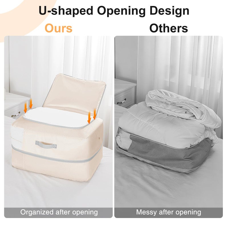 Easortm Comforter Storage Bag - 110L Large Capacity Blanket Storage Bags 2-Layer Ultra Space Saving Self Compression Organizer, Washable Compression Bags for Storage Comforter Blanket, 4-Pack, Beige - Image 4