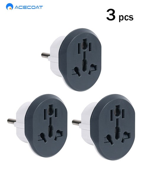 Universal Travel Adapter Plug Converter, 16A 2500W US/AUS/UK to EU Wall Charger Power Plug, 2/3 pin to 2 pin plug socket Fits Type A,B,G,I,J & L for Spain, Italy, Greece, Turkey 250V (Type E/F)