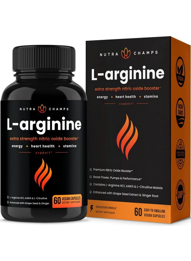 NutraChamps Premium L Arginine Supplement ; 5In1 Nitric Oxide Supplement ; Larginine Powder & L Citrulline Enhanced With Grape Seed & Ginger ; Energy Blood Flow Heart Health & Stamina ; 60 Vegan Capsules  - Image 1