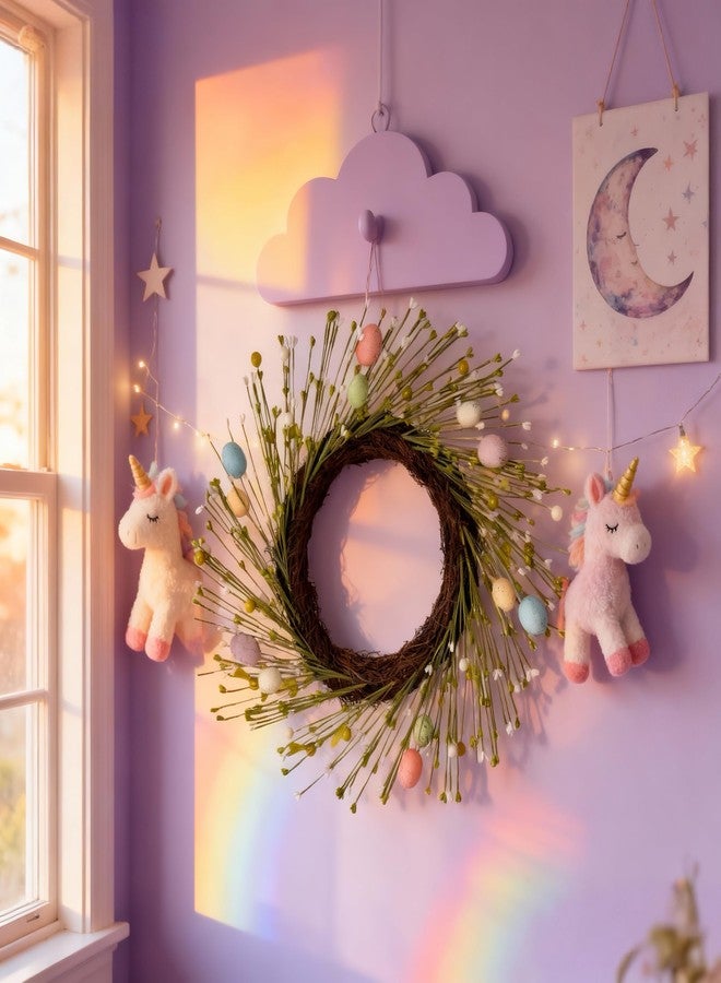 HipTree 16 Inch Farmhouse Easter Wreath for Front Door, Artificial Pastel Spring Wreath with Mini Easter Eggs, Handcrafted Wreaths for Entryway Mantel Window Indoor Outdoor Decorations - Image 5