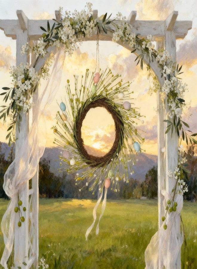 HipTree 16 Inch Farmhouse Easter Wreath for Front Door, Artificial Pastel Spring Wreath with Mini Easter Eggs, Handcrafted Wreaths for Entryway Mantel Window Indoor Outdoor Decorations - Image 4