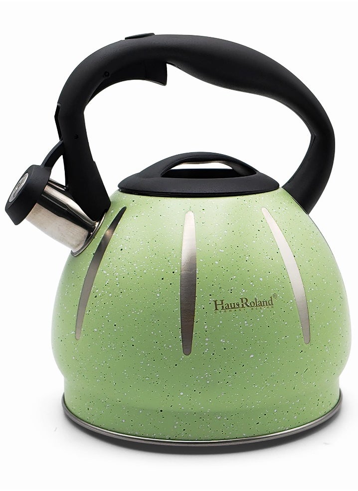 HausRoland Stainless Steel Tea Kettle, Dotted Kettles, 3 Litres, Whistling Teapot, Stove Top, Stone Finish, Anti-Hot Handle, Anti-Rust, Loud Whistle, Fast Boiling Kitchen Utensil, Dotted Kettle with White Stripes  - Image 1