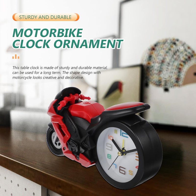 Motorbike Table Clock Motorcycle Model Ornament Red Plastic Lifelike Small Motorbike Desk Clock Decorative Gift for Birthday Home Office - Image 4