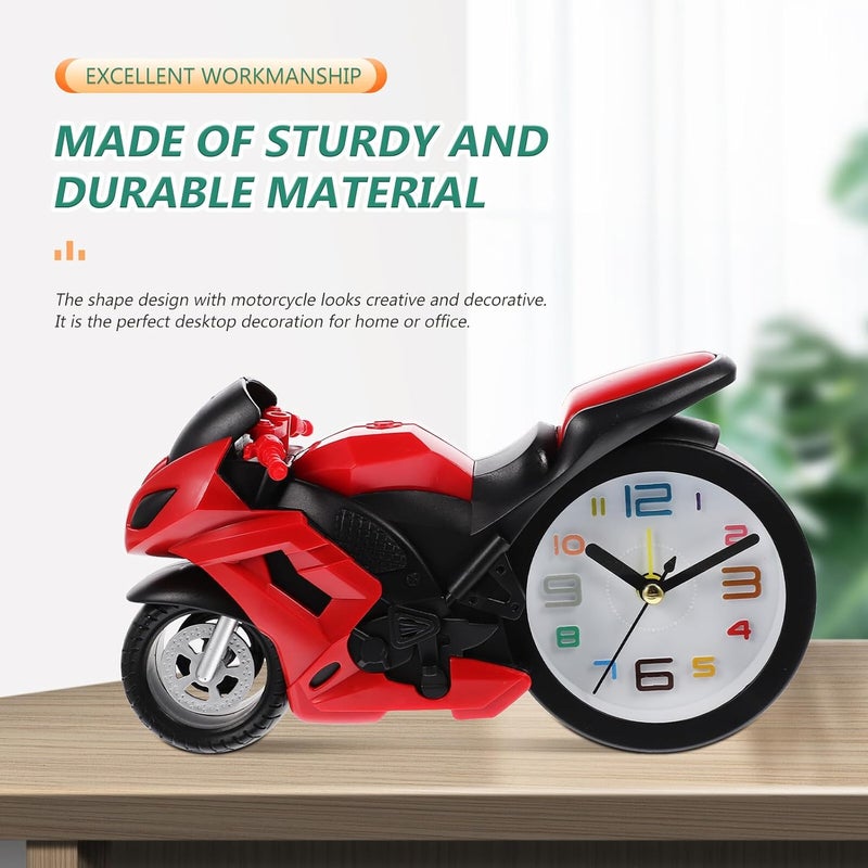 Motorbike Table Clock Motorcycle Model Ornament Red Plastic Lifelike Small Motorbike Desk Clock Decorative Gift for Birthday Home Office - Image 3