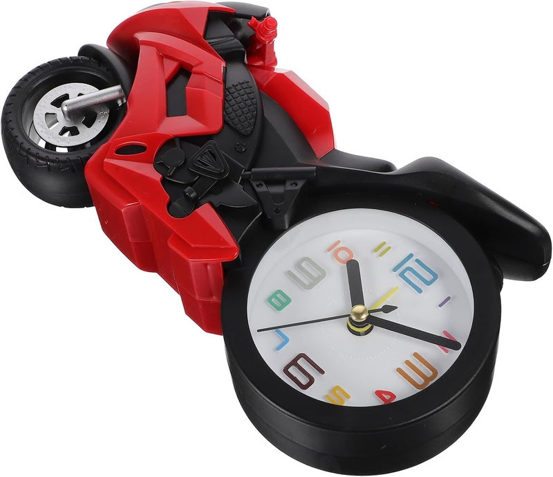Motorbike Table Clock Motorcycle Model Ornament Red Plastic Lifelike Small Motorbike Desk Clock Decorative Gift for Birthday Home Office - Image 1