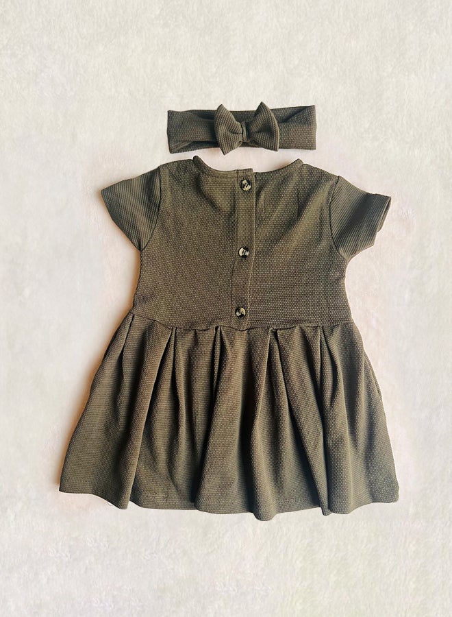 Little Bunnies Girls Waffle Dark Green Summer Dress  - Image 1