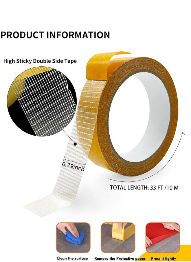 Generic - Double Sided Fabric Tape Heavy Duty Mounting Tape 0.79" x 33FT Resistente Clear Super Stick Tape with Fiberglass Mesh High Tack Strong Adhesive for Carpet Arts,Clear Tape for Clothes - Image 1