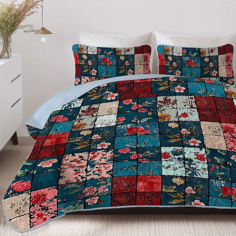 Vintage Style Colorful Patchwork Floral Pattern Quilt Set 1 Quilt And 2 Pillowcases Without Fillers Breathable Lightweight Machine Washable Comfortable Sleeping For Dorm And Bedroom King Queen Multicolor 70.87 Inch By 86.61 Inch - Image 5