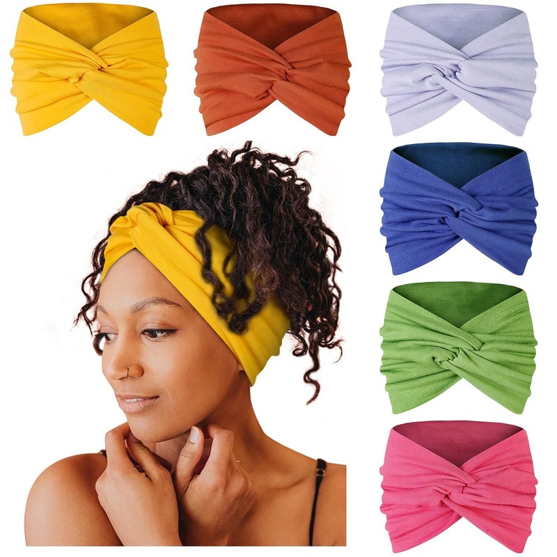 Tobeffect 7'' Wide Headbands for Women, Extra Large Turban Headband Boho Hairband Cloth Thick Head Bands Hair Accessories, 6 Pack - Image 1
