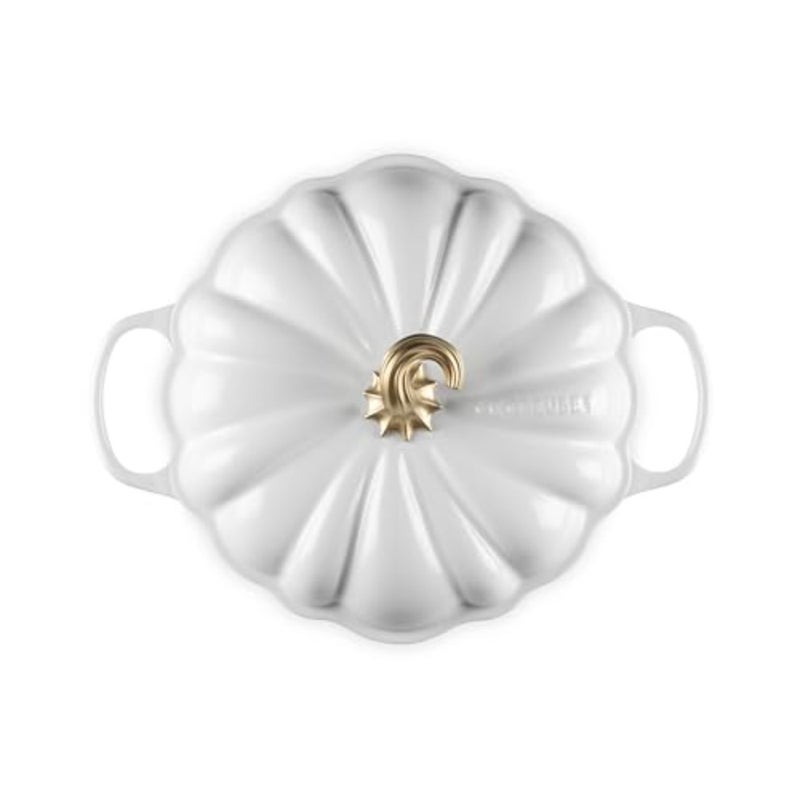 Enameled Cast Iron Figural Pumpkin Braiser for cooking, white enamel finish, durable heat retention and even heating - Image 2