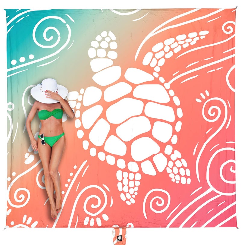 WEKAPO Beach Blanket Waterproof Sandproof Oversized Extra Large Sand Free Beach Mat with Stakes Storage Bag  Essentials for Outdoor Beach Picnic Sea Turtle 11 X 9 FT 110 Person