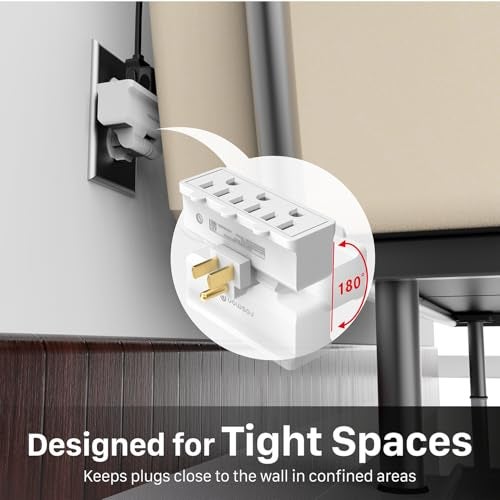Fosmon 3 Outlet Adapter, 3 Way Rotating Outlet Plug Adapter, Swivel Plug Outlet 90 Degree Right Angle Plug Adapter, Three Way Rotating Electrical Outlet Wall Extender Indoor, 3-Prong, Grounded - Image 3