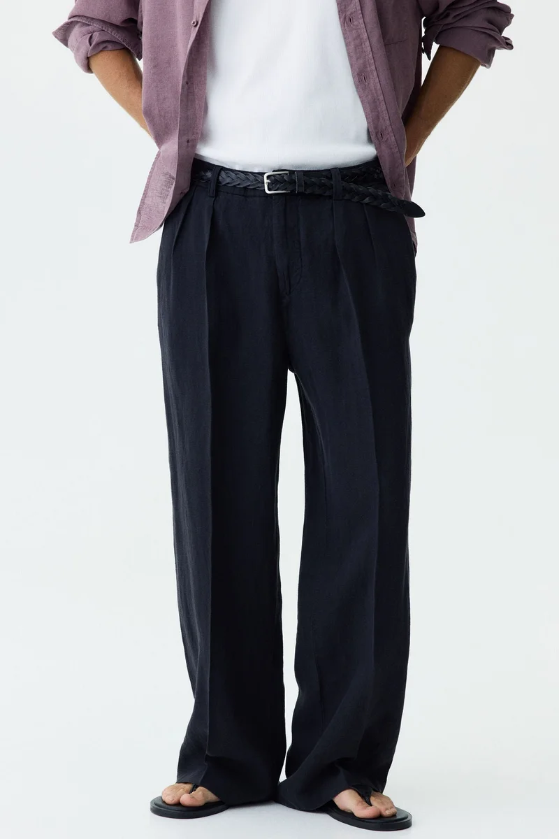 H&M  Loose Fit Wide linen trousers for Men | Best Price UAE