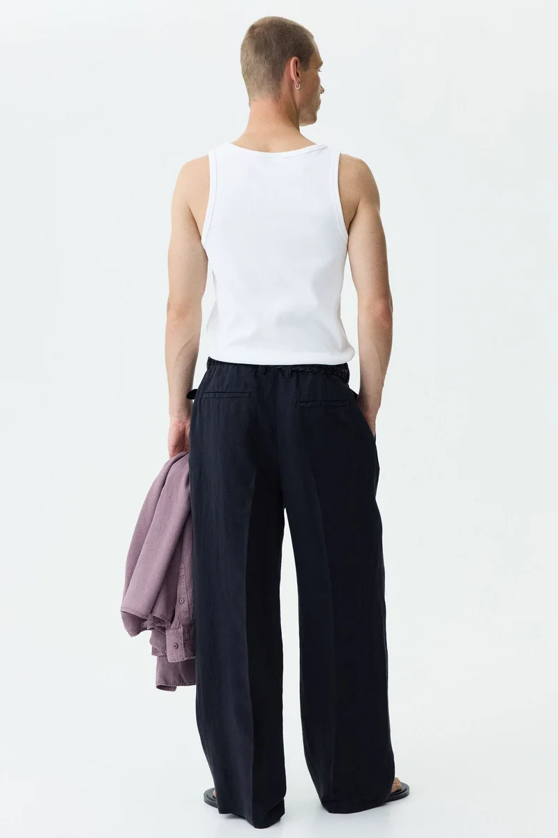 H&M  Loose Fit Wide linen trousers for Men | Best Price UAE