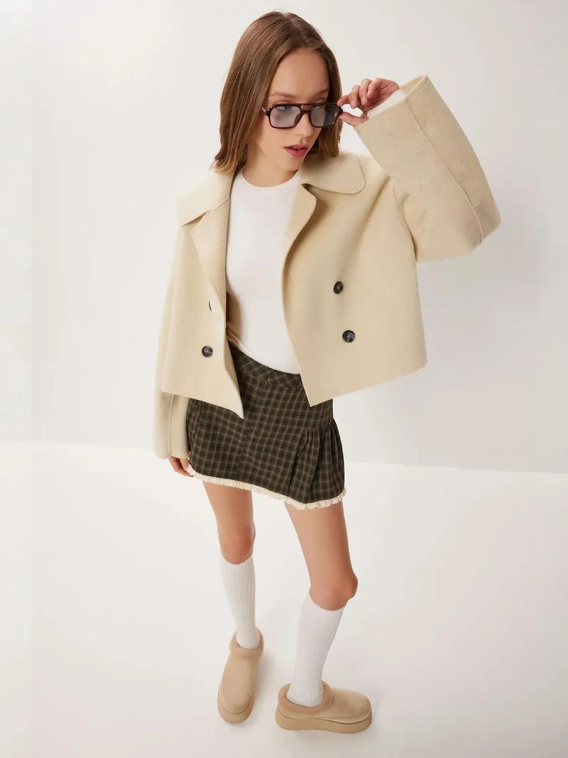 Lovely Istanbul ISTANBUL Textured Double Breasted Overcoat