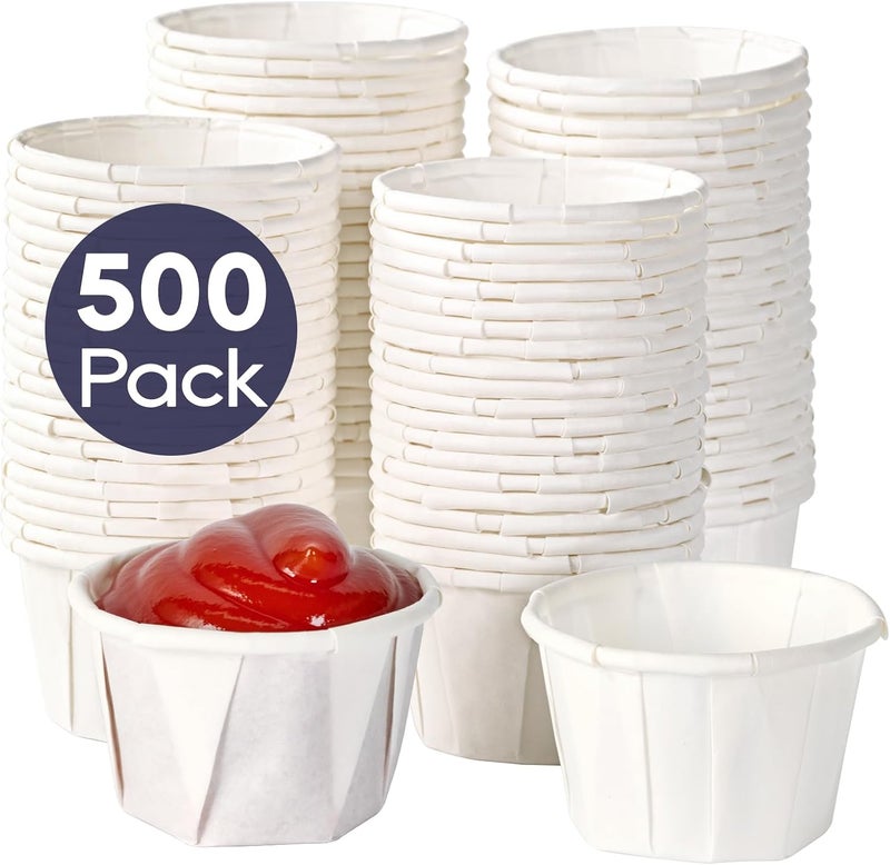 500 عبوة من كوب سوفليه ورقي 1 أونصة، كوب دواء قابل للتصرف، كوب ورقي صغير 1 أونصة لتذوق الحبوب، الحلويات الغذائي��، والتوابل - Image 1