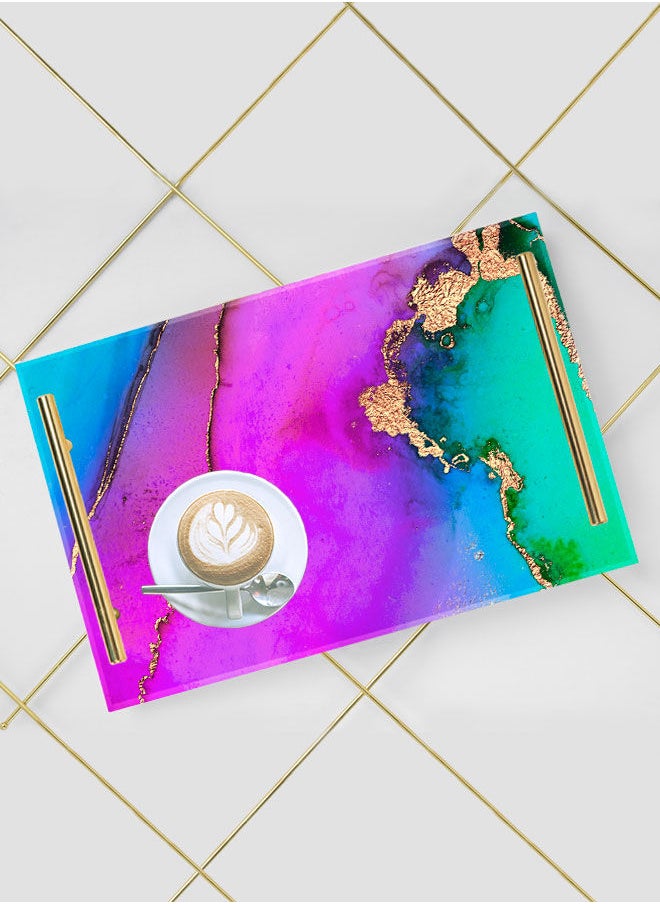 LOWHA Decorative Acrylic Serving Tray with Gold Color Metal Handles Watercolor Art 20x30cm  - Image 5