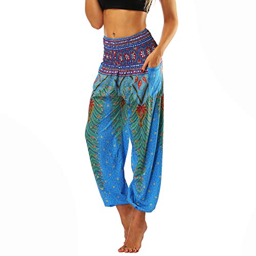 Lu's Chic Women's Boho Pants Harem Smocked Waist Yoga Hippie Palazzo Summer Beach Pants Pattern2 One Size - Image 1