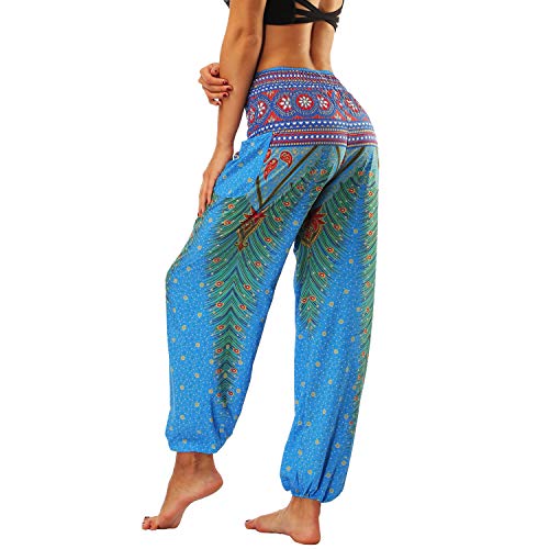 Lu's Chic Women's Boho Pants Harem Smocked Waist Yoga Hippie Palazzo Summer Beach Pants Pattern2 One Size - Image 5